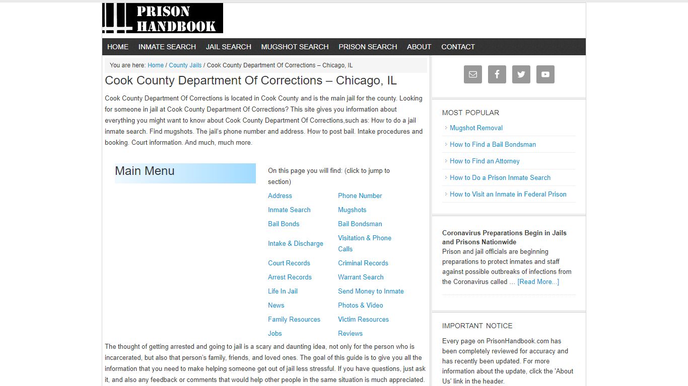 Cook County Department Of Corrections – Chicago, IL - Prison Handbook